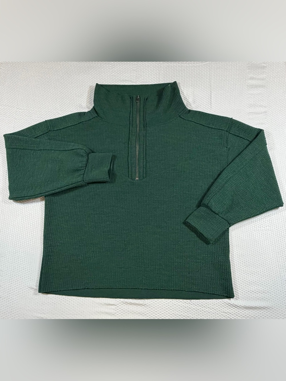Saltwater Luxe Half Zip XL Pullover in Juniper Green Ribbed Cozy Sweater